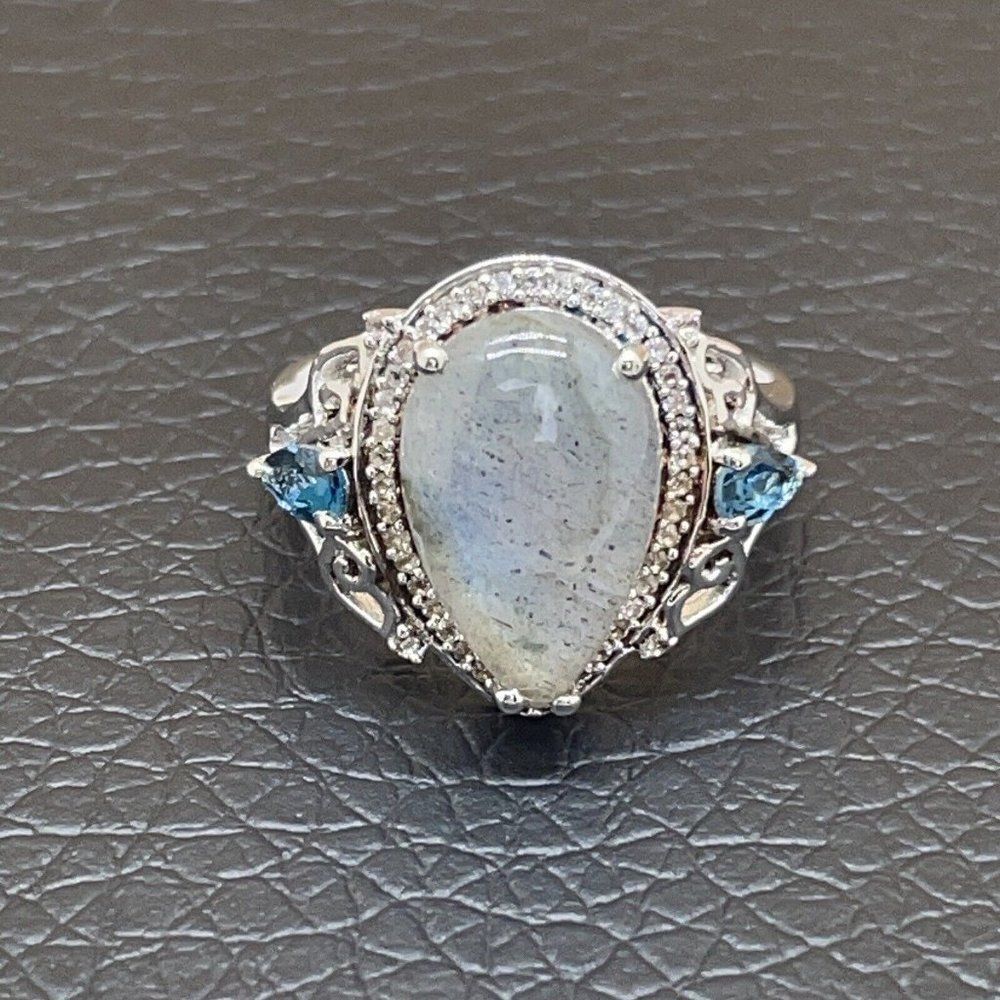 Colleen Lopez Labradorite Ring London Blue Topaz Sterling .925 White Topaz 7.75 - Picture 5 of 11